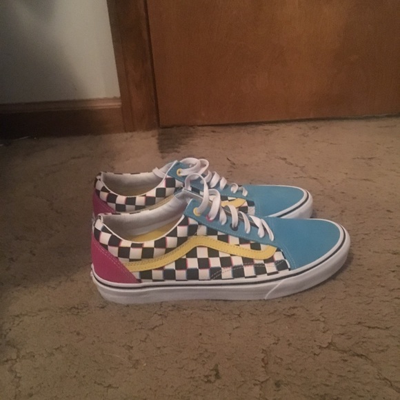 multi colored checkerboard vans old skool